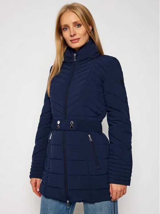 Geaca Guess Teresa bleumarin/ albastru cu centura in talie cu puf