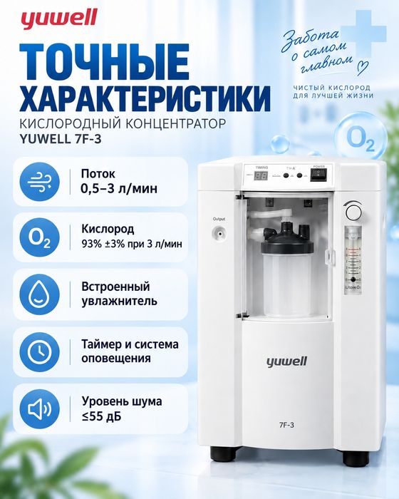 Кислородный концентратор Yuwell 7F-3, 3 л/мин, 93%