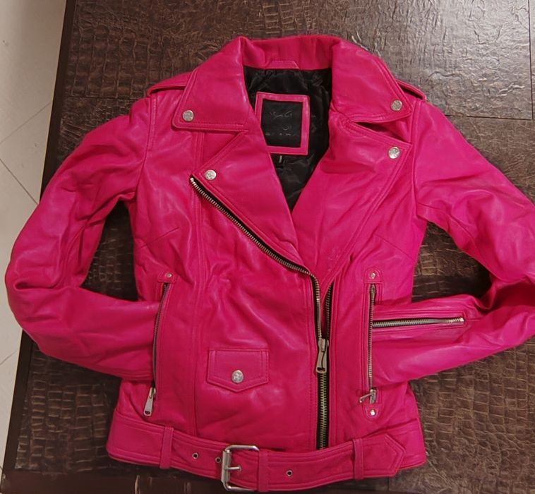 Geaca de piele naturala, LADC Paris, roz, masura S