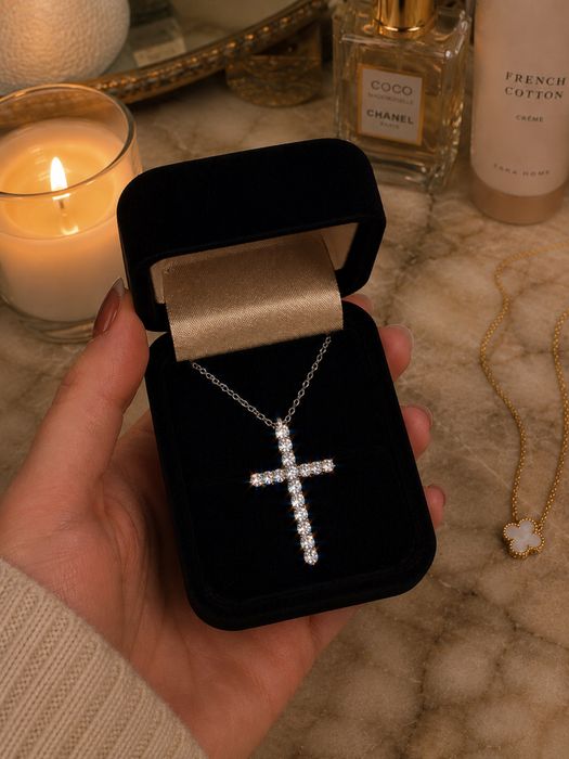Lănțișor Cruce Argint 925 Unisex Diamant Moissanite VVS1 1.5CT tip Swarovski