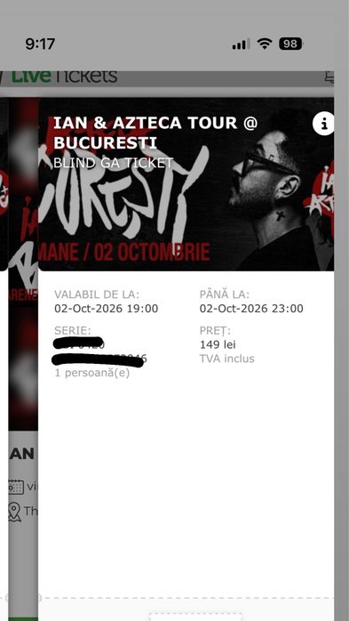 Bilet Ian x Azteca Bucuresti