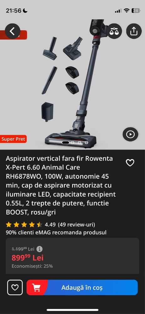 Aspirator vertical Rowenta X-Pert 6.60, motor de inalta