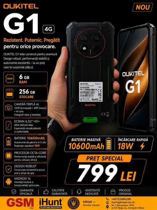 Oukitel G1, 6/256GB, Sigilat, Garanție