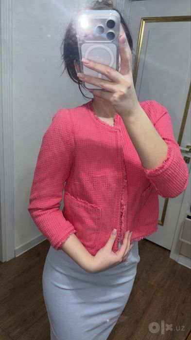 Розовый твидовый пиджак Zara