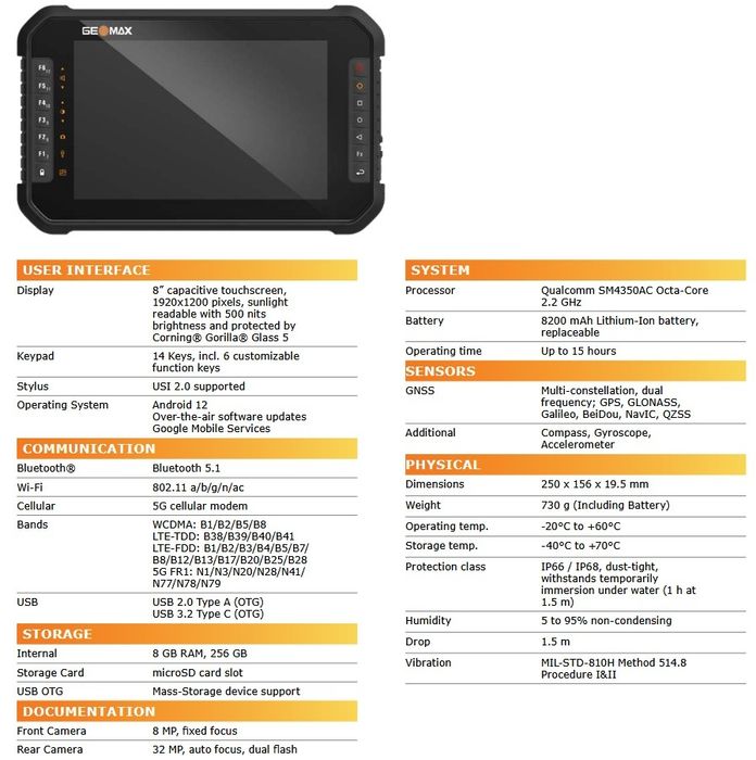 Tableta GeoMax Zenius08 Rugged - NOU