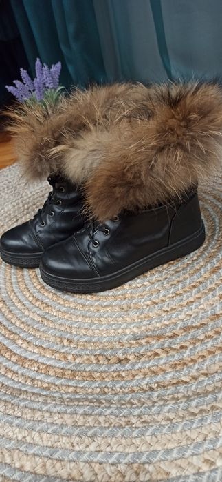 Боти / кецове, естествена кожа и пух, размер 38