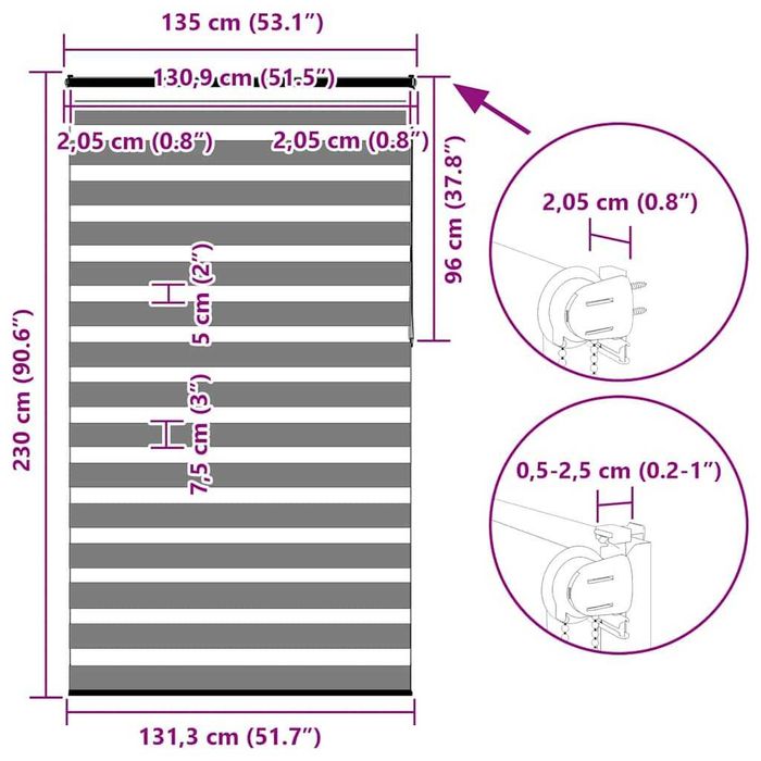 Jaluzele Zebra pentru role 135x230 cm lățime material 130,9 cm negru