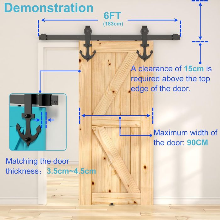 Sistem usa glisanta SKYSEN, 200 cm, otel carbon, design ancora