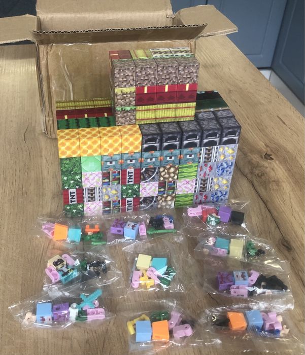 Магнитни Кубчета Майнкрафт 100 бр.+ 5 героя  Magnetic Blocks Minecraft