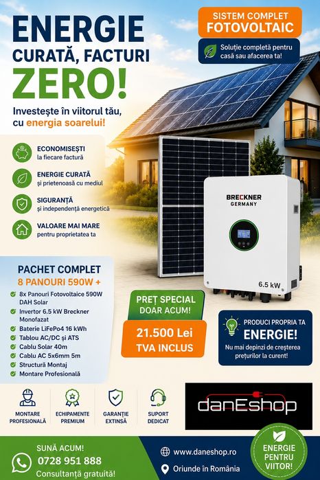 Sistem Fotovoltaic 5 kW + Baterie Stocare 16 kWh