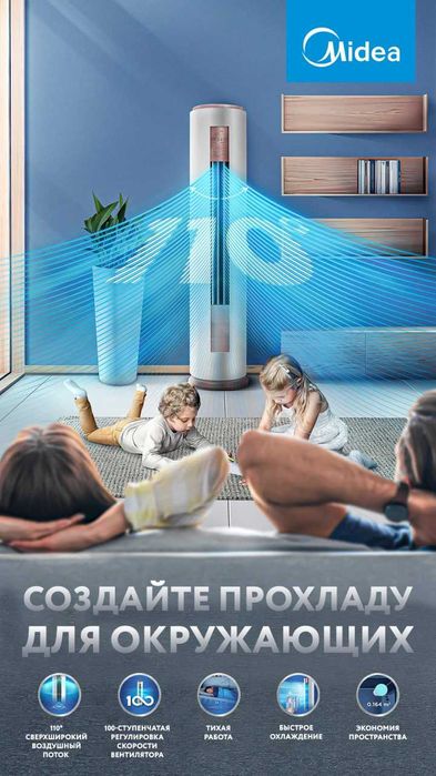 Колонный кондиционер Midea, 24 000 Btu/ INVERTER.