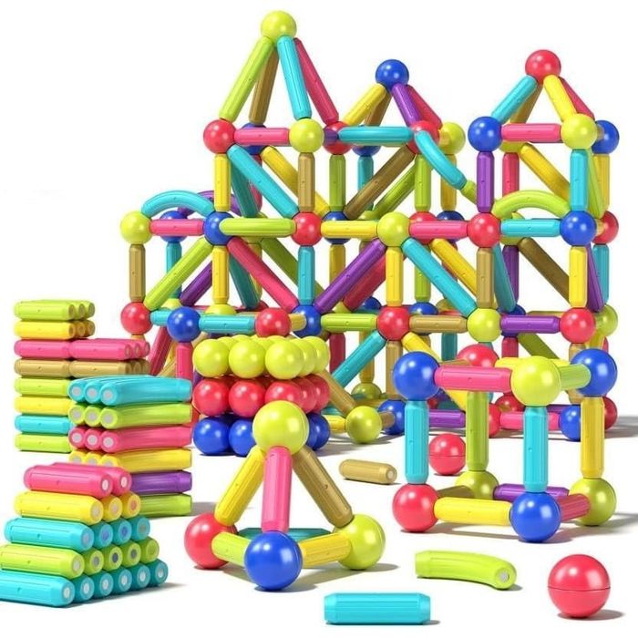 Set Magnetic cu Bete si Bile, 128 de Piese, Constructii 2D si 3D