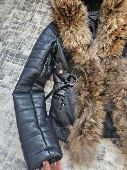 Дамско яке естествена кожа и естествен пух