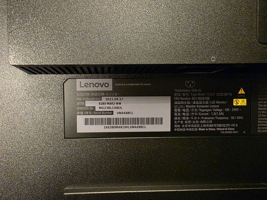 Монитор Lenovo ThinkVision T24i-2L IPS FHD (1920x1080), 250cd/m, 4ms