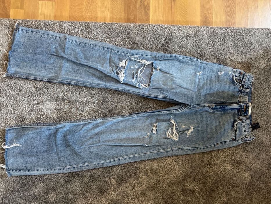 Скъсани сини дънки ZARA WIDE LEG