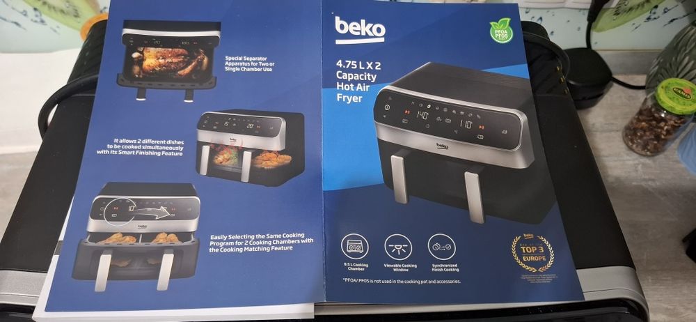 Friteuza cu aer cald dubla BEKO ExpertFry FRL6488, 9.5l, 2400W, negru-argintiu