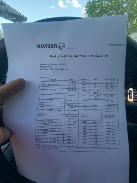 Продавам Глицерин 99.6 процента чистота