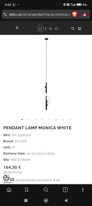 Lampadar pendul Monica White