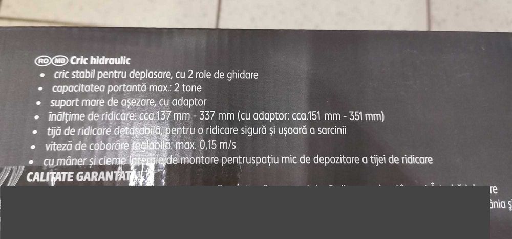 Vand Cric Hidraulic tip crocodil cu 2 Roti, 2 Tone, NOU Pret 260 Lei