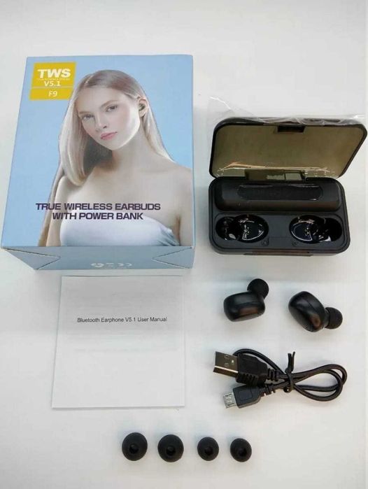 Bluetooth слушалки TWS F9, Smart Touch, Микрофон, Bluetooth 5.0, Черни
