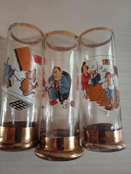 Много стари ракиени чаши от калиево стъкло с позлата - 3 броя