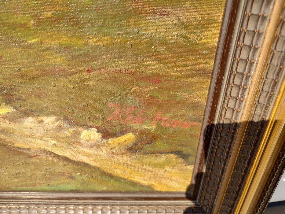 Rablou pictura in ulei pe panza peisaj cu oi semnat Klein Hans