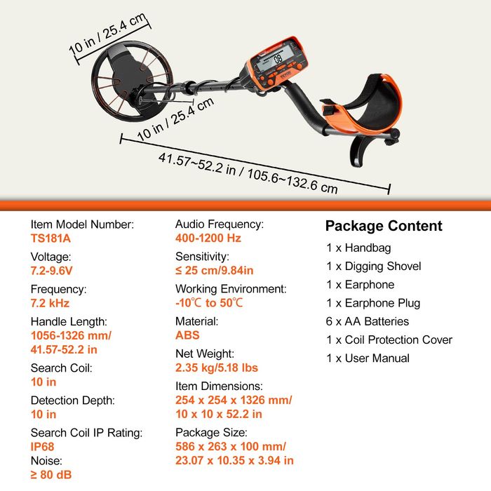 Detector Metale Adulti & Copii,Bobina 254mm,7 Moduri,25.4cm Adancime