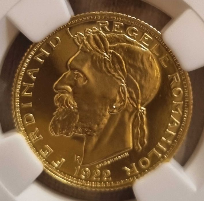 Moneda 20 lei aur, Ferdinand 1922 rebatere BNR 2008, gradata NGC MS 68
