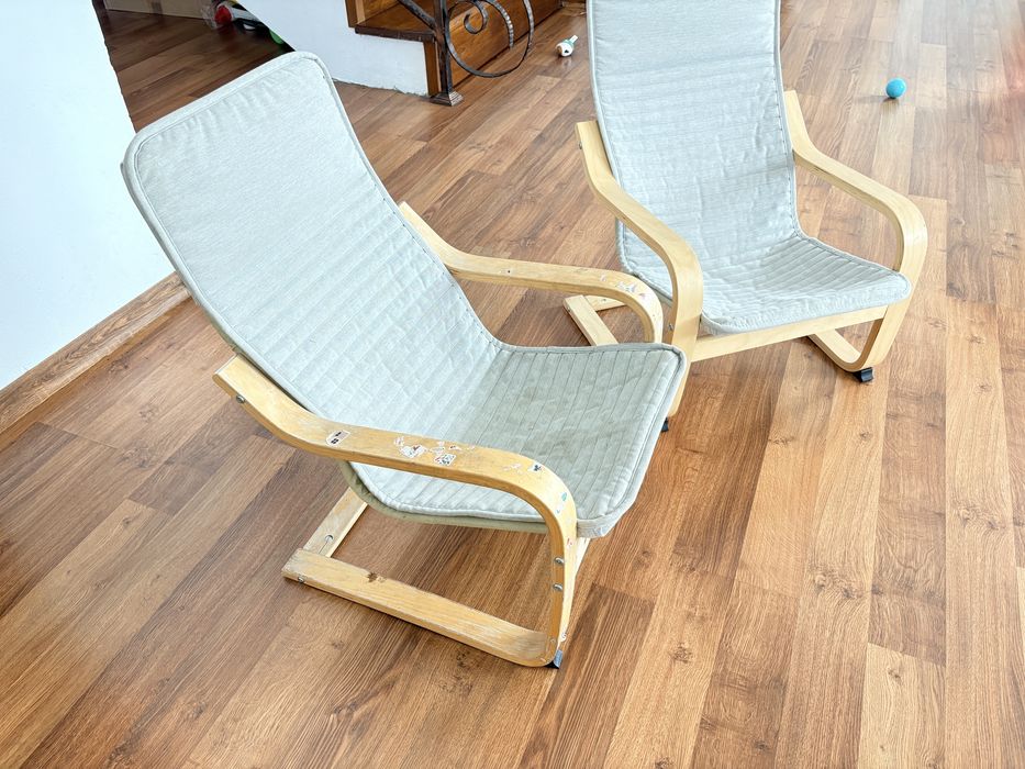 Fotoliu IKEA pentru copii, furnir mesteacăn, bej deschis