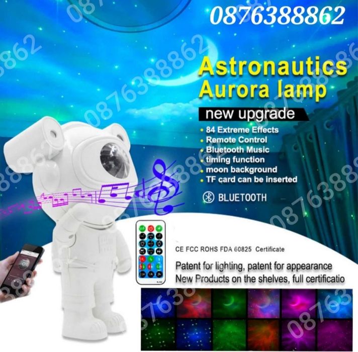 Звезден Лед Проектор Астронавт с Дистанционно, Блутуут, Музика