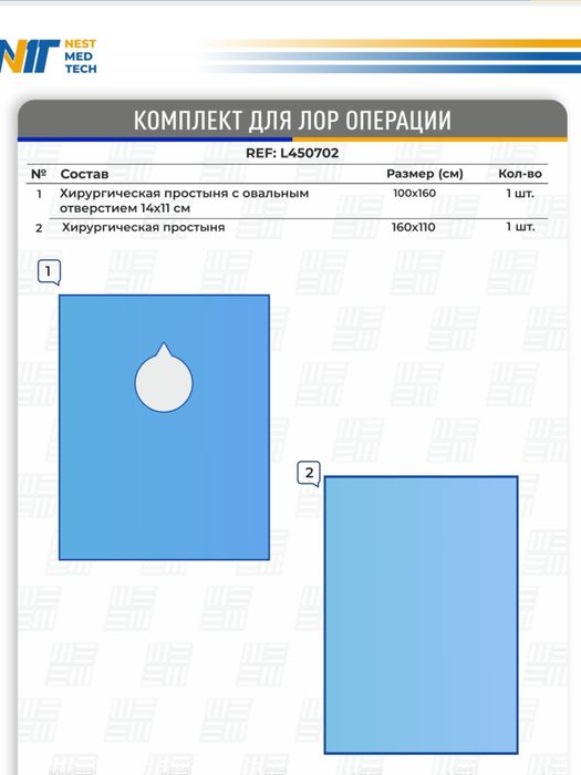 Стерилные, одноразовые хирургические халаты и простыня в комплекте