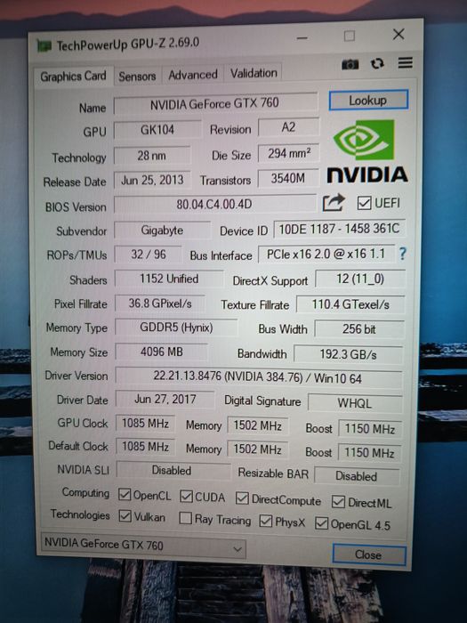 Placa Video Gigabyte Nvidia GeForce GTX  760 4 GB DDR 5/256 Biti