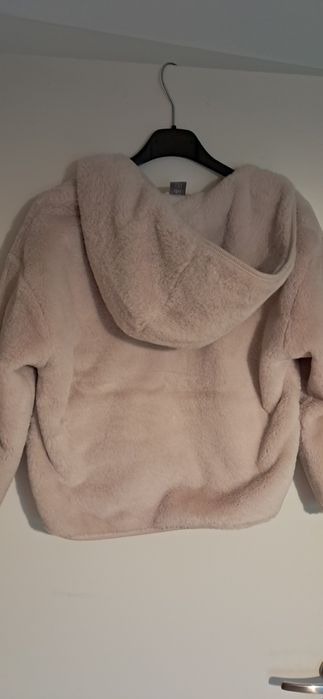 Hanorac/ jacheta blana artificiala fete 8-9 ani cu gluga, captusita