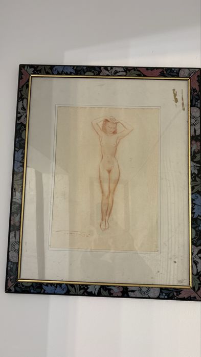 Tablou in Creion Nud Vechi Original Semnat-Stare Buna-Colectie-Vintage