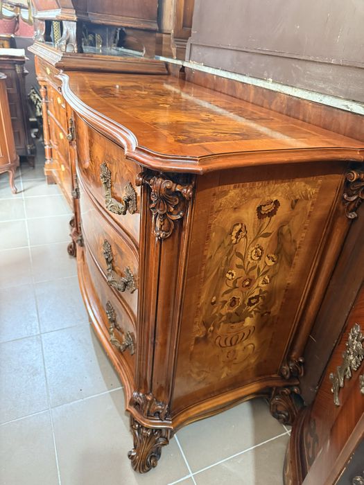 Comoda Vintage Lemn Masiv Intarsii Servanta Bronz Baroc