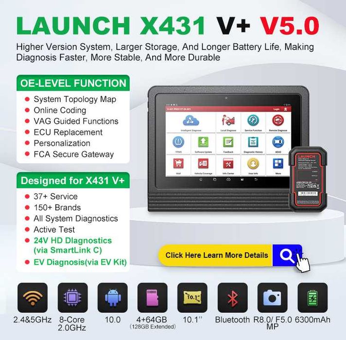 Nou Launch X431 V+ PRO 5.0 V.2027 Wifi/Bluetooth Tableta 10.1'' 4/64GB