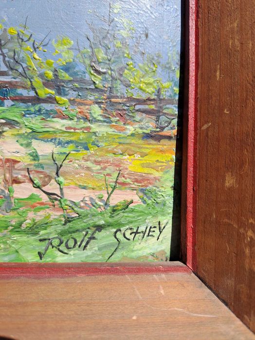 tablou pictura pe carton gros 26/22 cm semnat rolf schey 1949