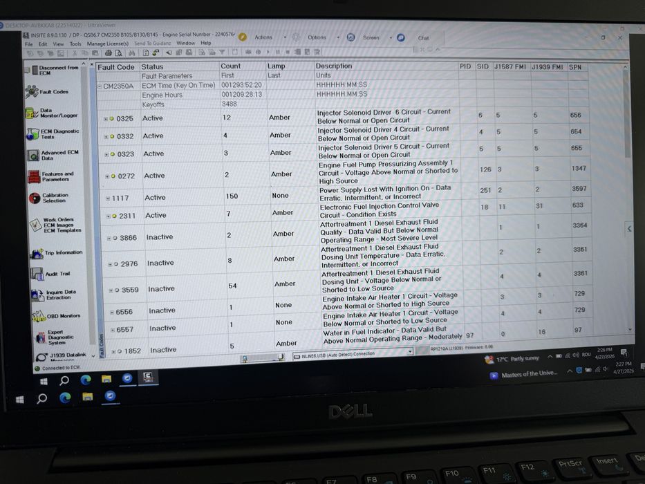 Tester/Diagnoza Inline 7 pentru Cummins/Komatsu+Laptop Dell cu Softul Insite 8.9 si Calterm 4.7 instalate