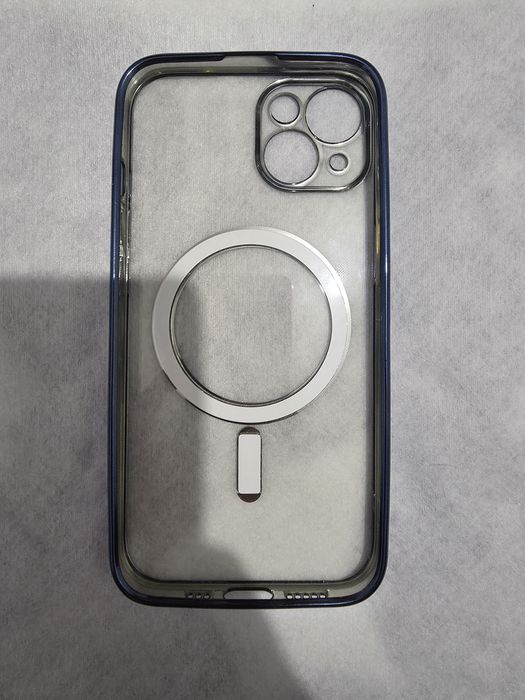 Husa Silicon iPhone 13 MagSafe Transparenta cu margini albastre