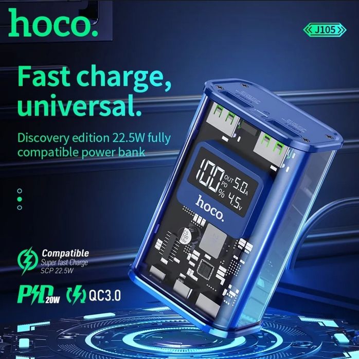 Hoco J105 Transparent Power Bank 10000mAh PD 20W + 22.5W QC3.0