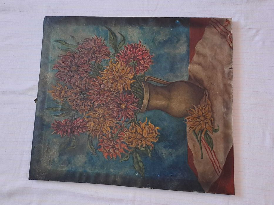 tablou vechi pictura pe panza 65/56 cm semnat I Pop datat 77