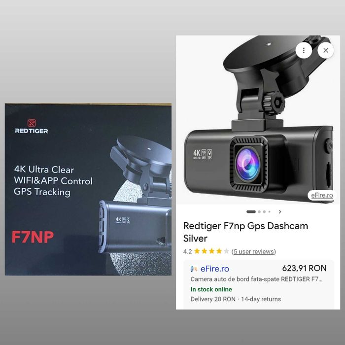 Dashcam Camera auto de bord fata-spate REDTIGER F7NP 4K si FHD WiFi Night Vision 170 ecran IPS 3.18" GPS Card 32GB Inclus