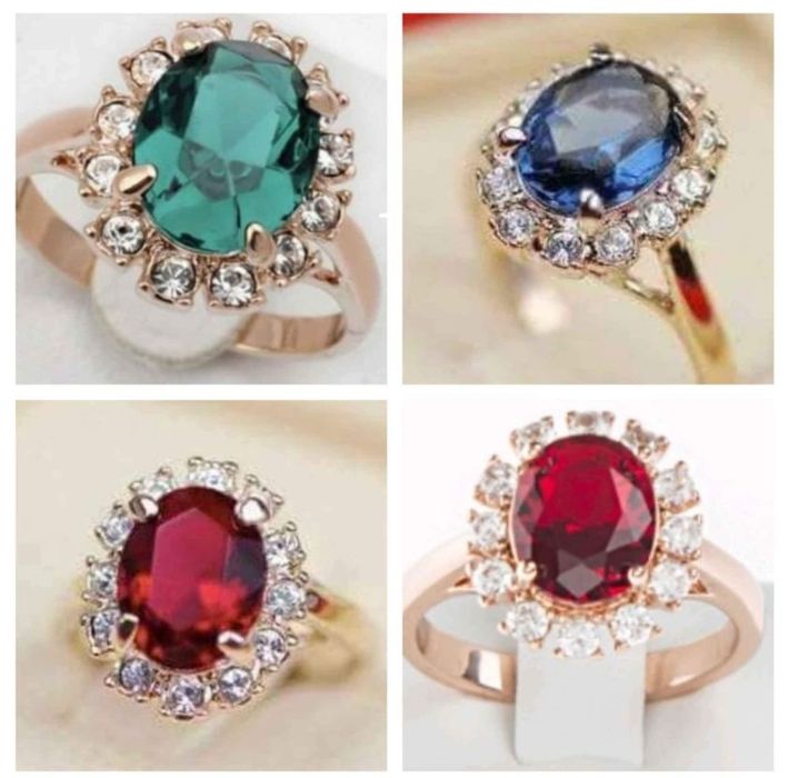 24К Лимитирана Серия Зелен,Син,Червен Циркон Дамски Пръстени 24К Златн