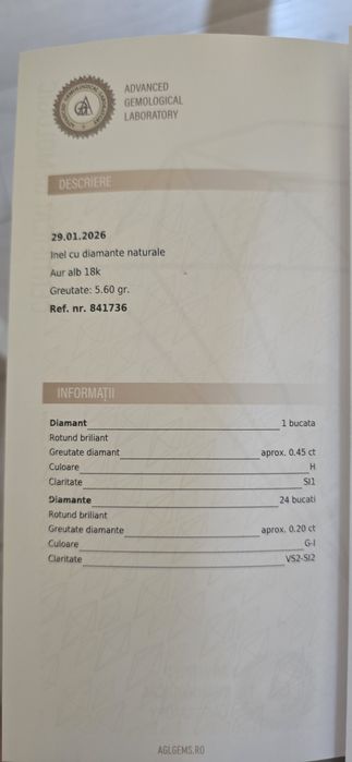 Inel 18 k diamante certificat GIA