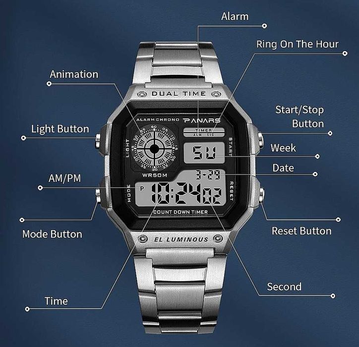 Ceas de mana Vintage cu afisaj Panars mecanism Model Casio metalic Nou