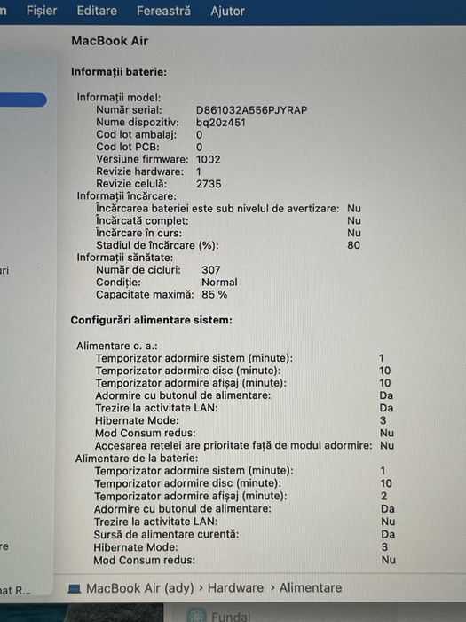 MacBook Air 13 - M1 (2020) baterie 85%