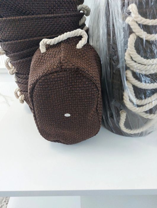 Set coșuri depozitare textile cu mânere din frânghie – maro, noi