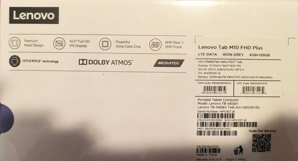 De vânzare Tableta Lenovo Tab M10 FHD Plus TB-X606X – 4GB RAM / 128GB – Nouă, Sigilată (Fără garanție)