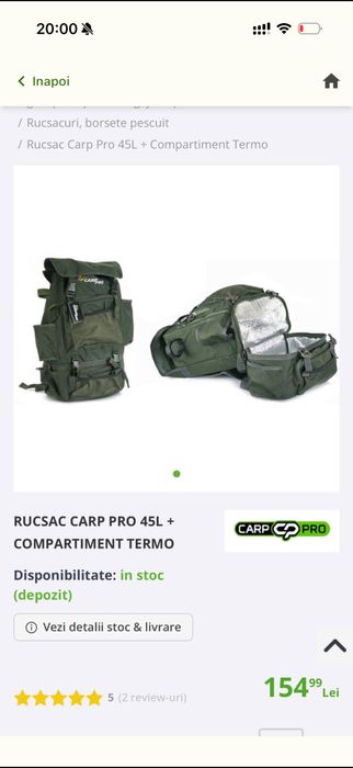 Rucsac pescuit crap Carp Pro 45L compartiment termo, ca nou