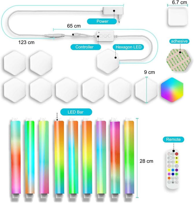 Умни LED стенни осветителни тела за гейминг, RGBIC LED светлинни ленти 3D